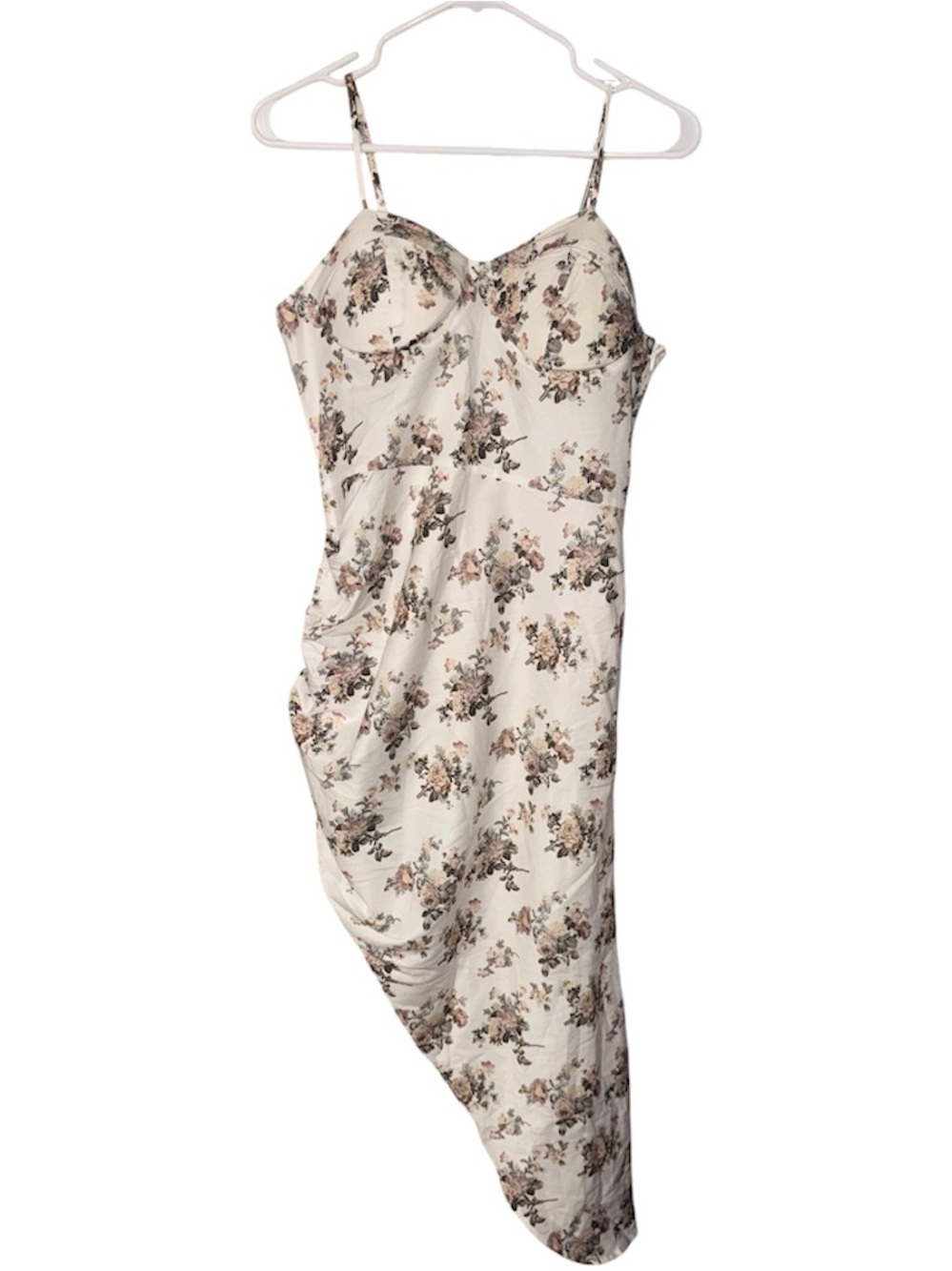 Sleeveless Cream Floral Asymmetrical Midi Dress